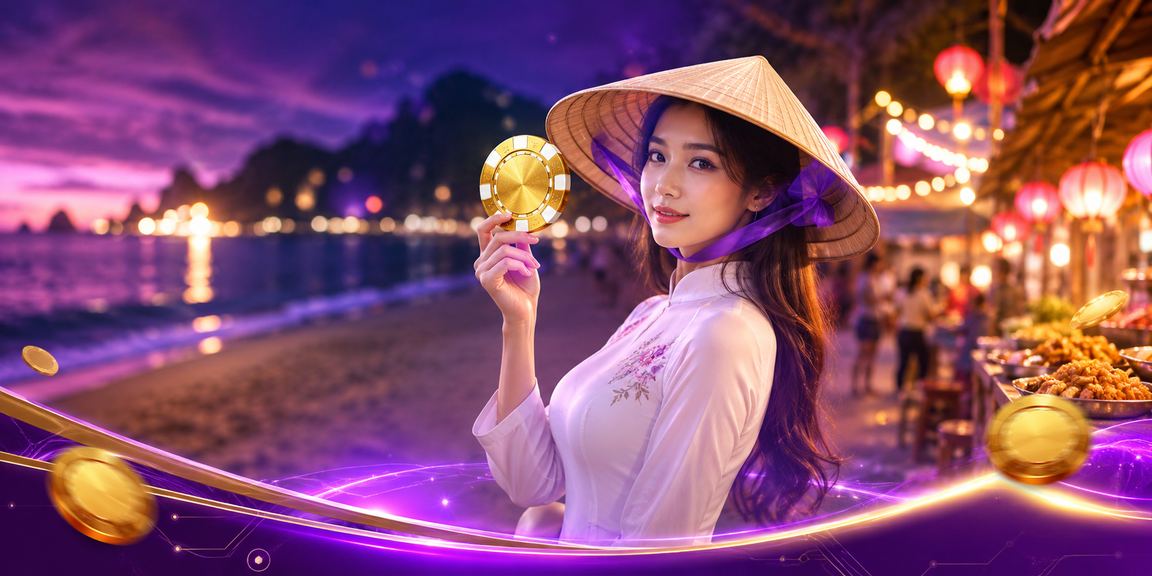 Người dùng tại Côn Đảo kiểm tra cashback và bonus trên điện thoại với nón lá truyền thống