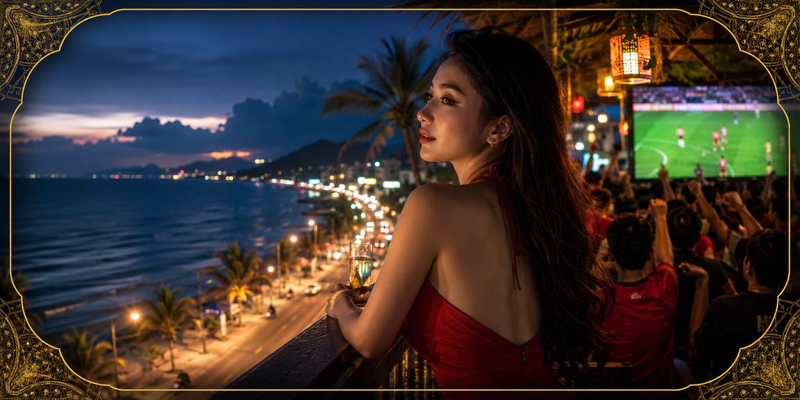 Cá cược bóng đá và kiểm tra voucher tại bãi biển Mũi Né buổi chiều