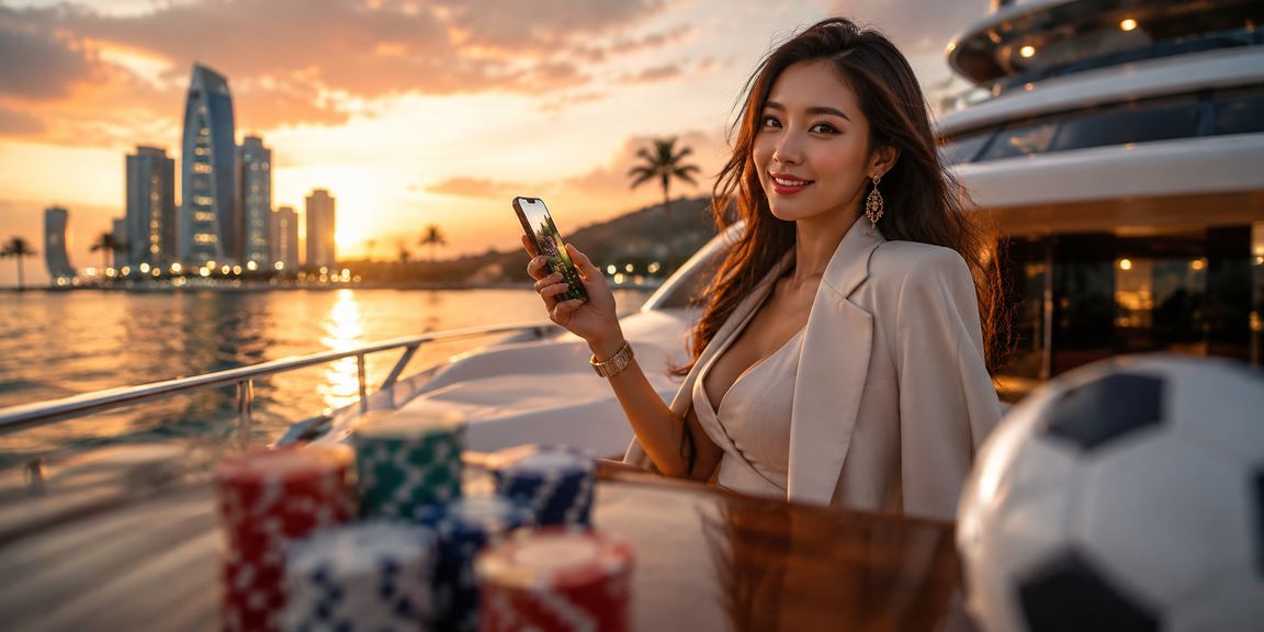 Người dùng trẻ tại bãi biển Phú Quốc theo dõi kèo bóng đá trực tuyến trên điện thoại